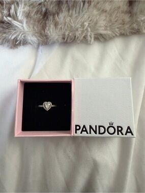 Pandora Silver Heart Ring with Clear Stones